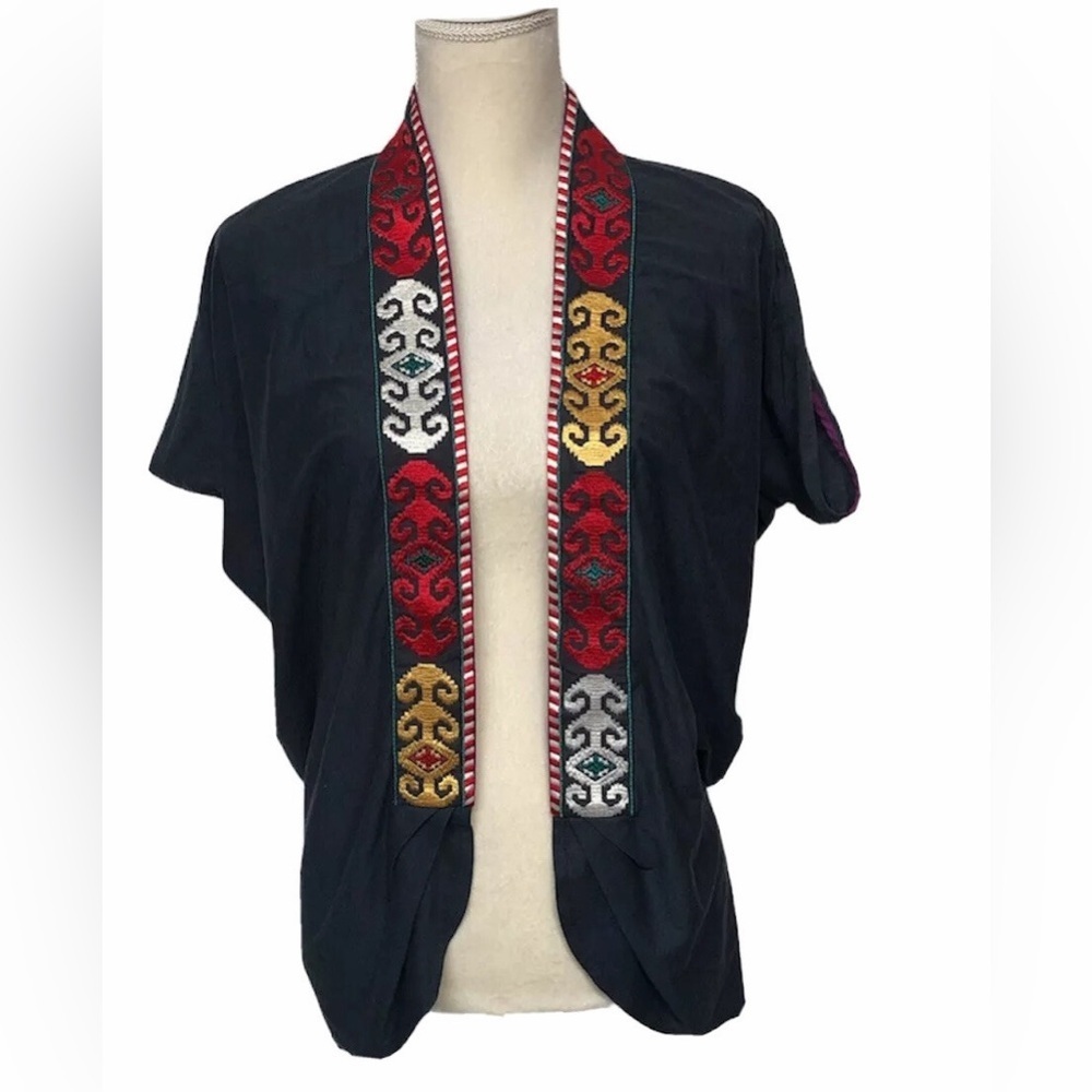 Anthropologie One September Navy Boho Geometric Embroidered Cardigan Small - Picture 3 of 16